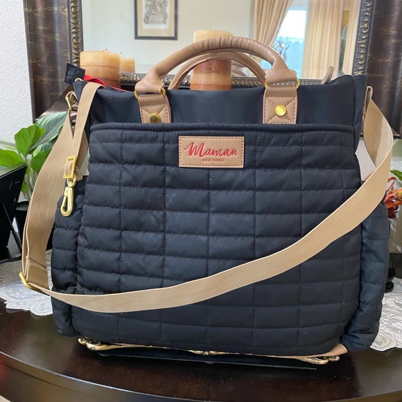 Maman New York Black Quilted Tote Baby Bag with Tan Straps - Picture 14 of 14